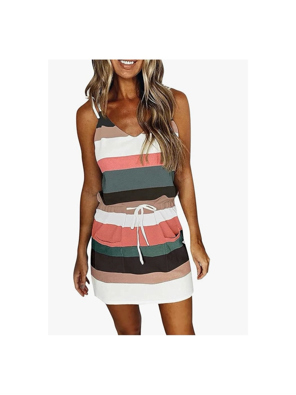 Amazon Women’s Summer Trendy Stripped Sleeveless Mini Dress W Pockets Size Small - Picture 1 of 9
